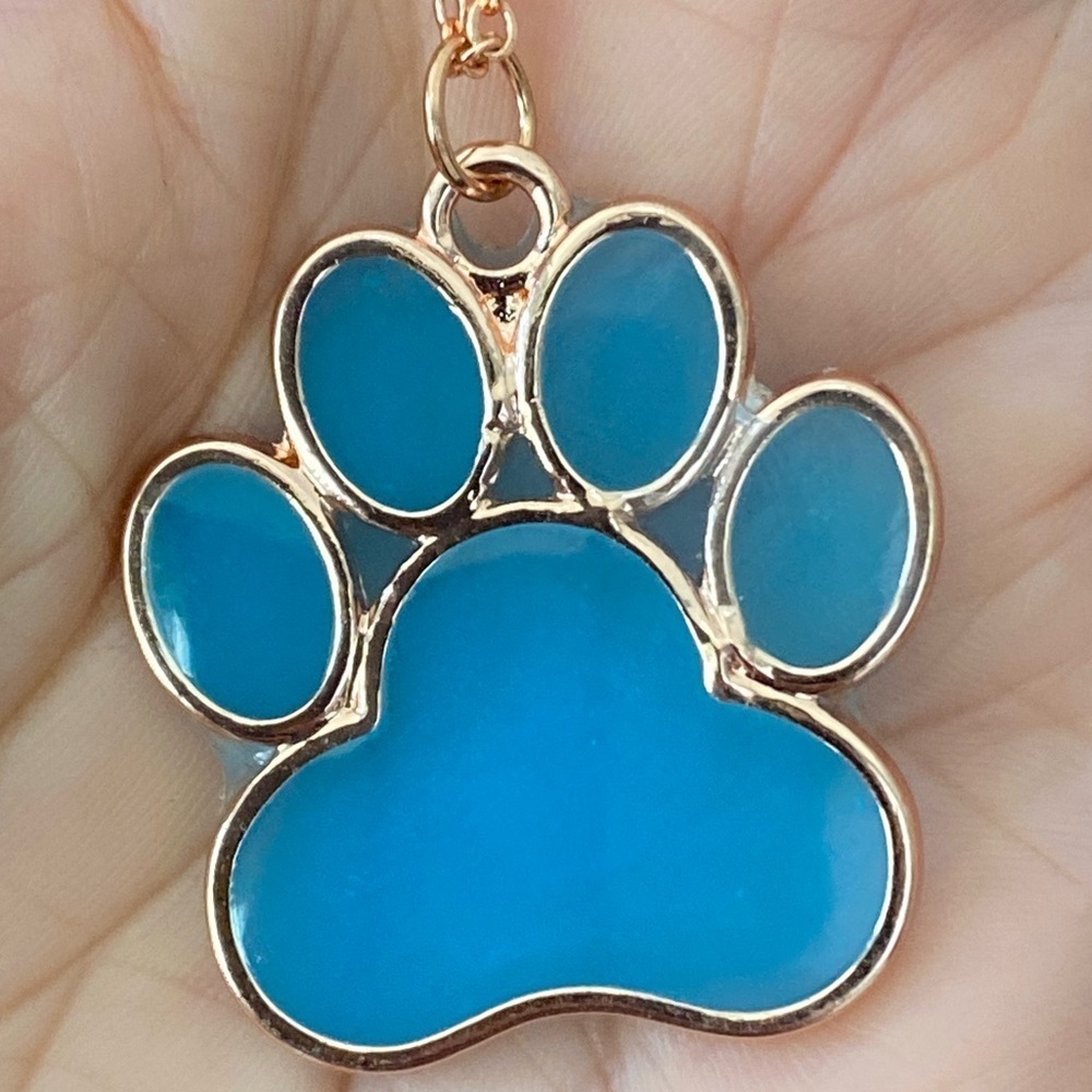 Handmade Rose Gold Blue Paw Resin Pendant Necklace